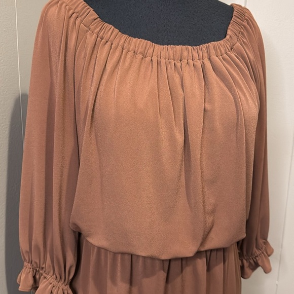 Boston Proper Women’s 6 Dress Cognac Off Shoulder Elastic Waist Wrist Blouson - Picture 2 of 7